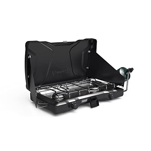 Coleman Triton 2-Burner Propane Camping Stove, Portable Camping Grill/Stove with Adjustable Burners, Wind Guards, Heavy-Duty Latch, and Handle, 22,000 Total BTUs of Power