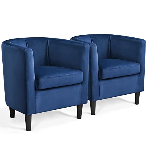Yaheetech Velvet Accent Chair, Modern and Comfortable Armchairs, Upholstered Barrel Sofa Chair for Living Room Bedroom Waiting Room, Set of 2, Blue
