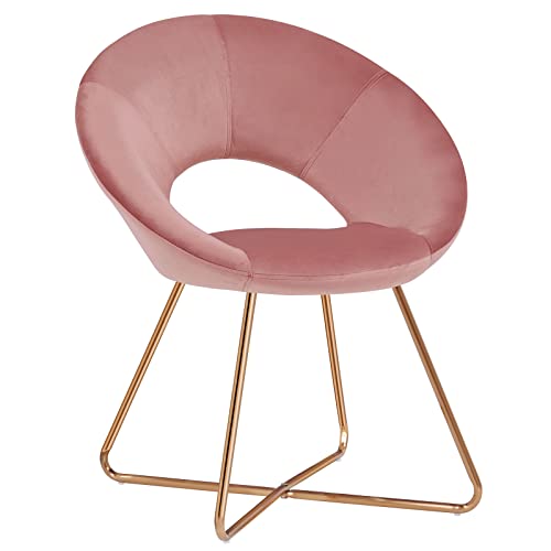 Duhome Modern Accent Velvet Chairs Dining Chairs Single Sofa Comfy Upholstered Arm Chair Living Room Furniture Mid-Century Leisure Lounge Chairs with Golden Metal Frame Legs 1 PCS Pink