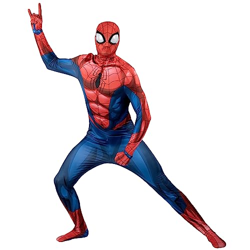 MARVEL Spider-Man Adult Deluxe Zentai Suit - Spandex Jumpsuit with Printed Design and Detachable Spandex Mask with Plastic Eyes