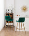 Sidanli Bar Height Stools Set of 2, Gold Bar Chairs in Modern Design, Green Bar Stools for Kitchen Counter