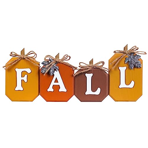 DEWBIN Fall Decorations for Home, Pumpkin Wood Sign with Fall Lettered for Fall Decor, Decorative Wooden Block Set Thanksgiving decor for Tables, Tiered Tray, Mantel, Thanksgiving