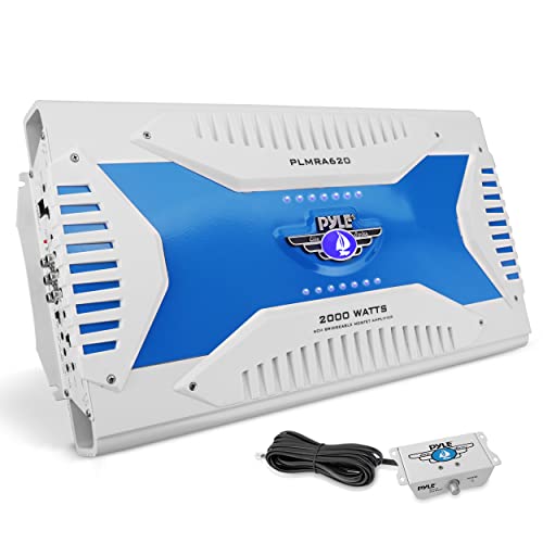 6 Channel Marine Amplifier Receiver - Waterproof Wireless Bridgeable Audio Amp for Stereo Speaker with 2000 Watt Power Dual MOSFET Supply, GAIN Level, RCA Inputs and LED Indicator - Pyle PLMRA620