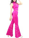 Naywig Cowgirl Outfit 70s 80s Hippie Disco Costume Pink Flare Pant Halloween Cosplay For Women Girls-X-Large
