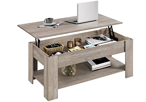 Yaheetech Lift Top Coffee Table with Hidden Compartment and Storage Shelf, Rising Tabletop Dining Table for Living Room Reception Room, 47.5in L, Grey