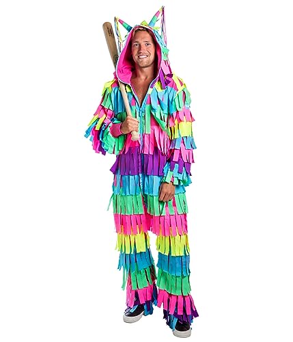 Tipsy Elves Halloween Multicolor Pinata Costume Jumpsuit with Bright and Colorful Streamers All Over for Men Size Large