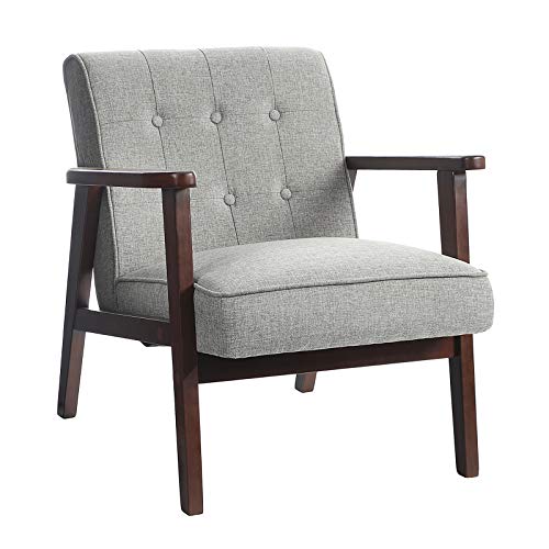 SONGMICS Leisure Chair with Solid Wood Armrest and Feet, Mid-Century Modern Accent Sofa, for Living Room Bedroom Studio, Light Gray