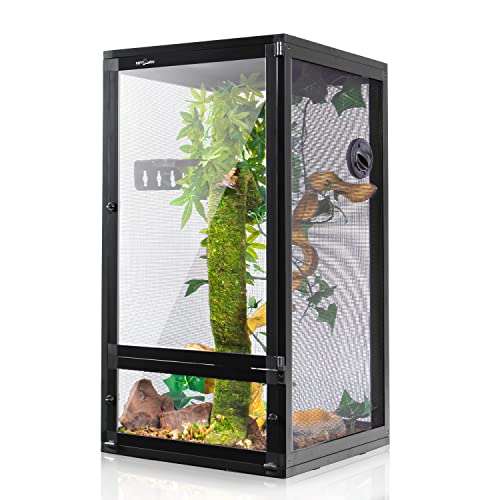 REPTI ZOO Foldable 30 Gallon Mesh Reptile Cage, Vertical Mesh Terrarium 16" x 16"x 30" with Collapsible Net Side Panels & Arcylic Door, Front Opening Reptile Mesh Cage for Chameleon Iguana