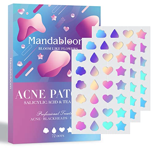 Acne Patches Pimple Patches for Face with Natural Green Algae Extract & Tea Tree Oil - Mandabloom Hydrocolloid Acne Patches - Cover and Reduce Zits, Pimples, Blemishes, Spots - Dermatologist Reviewed Selfcare - 72 Dots