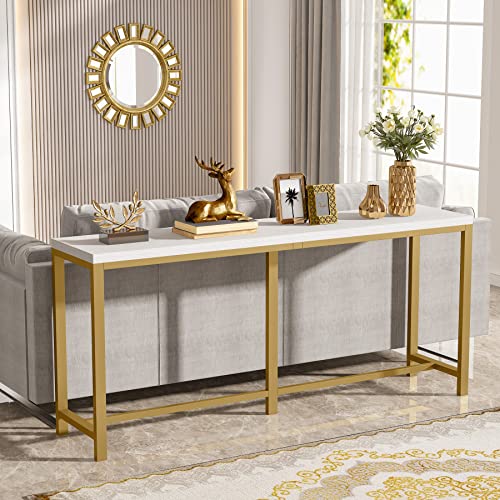 Tribesigns 70.9 inch Extra Long Sofa Table, Gold Console Table Behind Sofa Couch, Narrow Long Entryway Table Modern Skinny Hallway Table for Living Room (Gold and White)