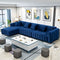 kevinplus 139'' Modern Large Sofa Couch L-Shape with Chaise Lounge for Living Room, Luxury Velvet Sectional Channel Sofa 5-Seat for Home Office Apartment, 5 Pillows (Left Chaise Lounge, Velvet Blue)