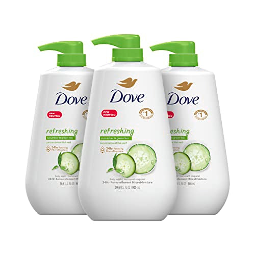 Dove Body Wash with Pump Refreshing Cucumber and Green Tea 3 Count Refreshes Skin Cleanser That Effectively Washes Away Bacteria While Nourishing Your Skin 30.6 oz