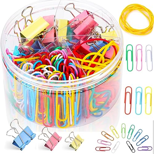 Paper Clips & Binder Clips Assorted Sizes,Small & Large Paper Clip Holder,Office Supplies Set/Desk Organizers and Accessories,Teacher Supplies for Classroom,College School Supplies (Color)