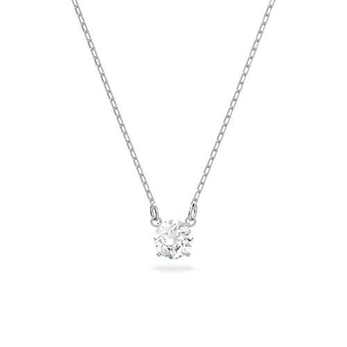 Swarovski Attract Pendant Necklace with a Circle Cut Clear Crystal on a Rhodium Plated Setting with Matching Chain
