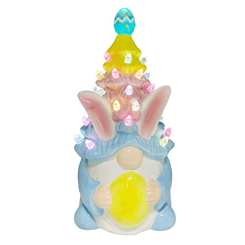 Gnome Easter Ceramic Tree, Lighted Bunny Gnome Easter Decorations for Home Room Table Top, Farmhouse Spring Easter Decor Indoor Figurine Collectione, Easter Gifts for Kids Teens Girl Women (pink Blue)