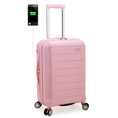 Traveler's Choice Pagosa Indestructible Hardshell Expandable Spinner Luggage, Pink, Carry-on 22-Inch