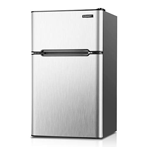EUHOMY Mini Fridge with Freezer, 3.2 Cu.Ft Mini refrigerator fridge, 2 door For Bedroom/Dorm/Apartment/Office - Food Storage or Cooling Drinks(Silver).