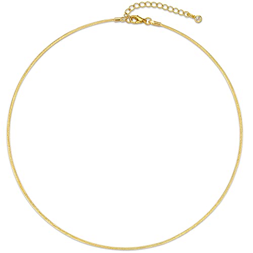 CHESKY 14K Gold Plated Snake Chain Necklace Herringbone Necklace Gold Choker Necklaces for Women 1.5MM(W) 14"(L)