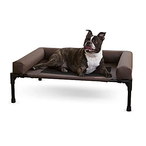 K&H Pet Products Original Pet Cot Outdoor Elevated Dog Bed with Removable Bolsters - Chocolate/Black Mesh, Medium 25 X 32 X 7 Inches