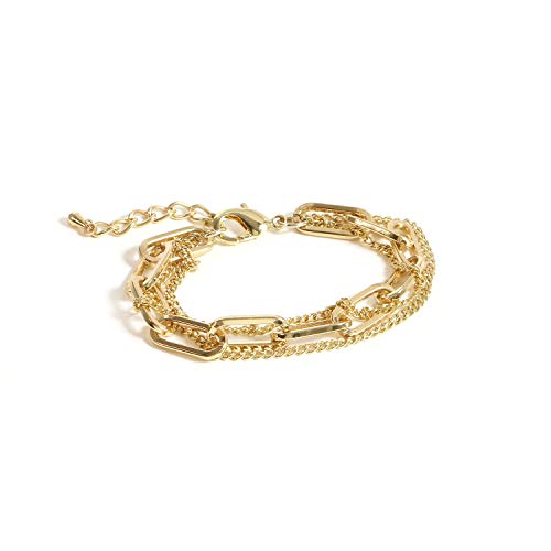 Gold Chain Bracelet Sets for Women Girls 14K Gold Plated Dainty Link Paperclip Bracelets Stake Adjustable Layered Metal Link Bracelet Set Fashion Jewelry. (Style-2)