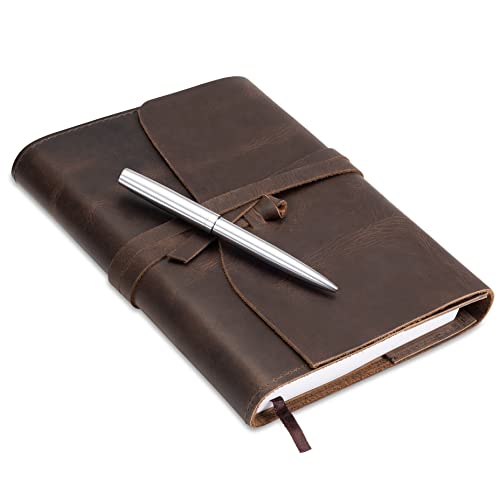 Moonster Leather Journal Refillable Notebook - Writing Journals for Women, Mens Journal Leather Notebook Cover with Pen, Leather Bound Lined Paper A5 Travelers Diary, Travel Journal for Writing