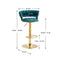Luxury bar Stool,Modern Round Adjustable Reception Chair, Gold Velvet Bar Chair, Kitchen high Dining Chair , Height Adjustable and 360° Swivel. Suitable for bar, Home, offce, Cafe (Teal set of 2)