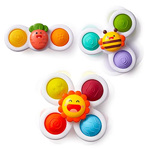 LiKee Suction Cup Spinnerz Toy Baby Bath Toys Fidget Blocks Simple Bubble High Chair Toys Sensory Toys for Infant 12-18 Months, Birthday Gifts for Toddler 1-3 and Kids Stress Relief (Farm)