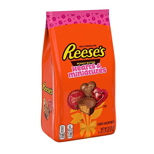 REESE'S Miniatures and Hearts Milk Chocolate Peanut Butter Candy, Valentine's Day, 23.75 Oz Variety Bag