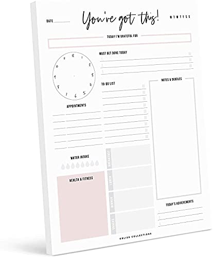 Bliss Collections Daily Planner, You've Got This, Undated Tear-Off Sheets Notepad Includes Calendar, Organizer, Scheduler for Goals, Tasks, Ideas, Notes and To Do Lists, 8.5"x11" (50 Sheets)