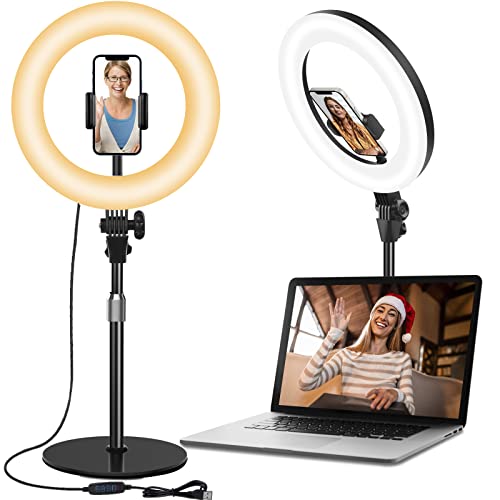 Desktop Ring Light for Zoom Meetings - 10.5'' Computer Ring Lights with Stand and Phone Holder, Laptop Ring Light for Video Conference/Online Video Call/Make up/Video Recording/Webcam/Live Streaming