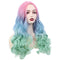 AISI BEAUTY Ombre Long Costume Wavy Synthetic Wig Pink to Blue to Green Color for Cosplay Girls and Women Party or Daily Use Wig …