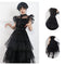 Family Wednesday Costume Vintage Goth Black Raven Dance Dress Cosplay Women Girl Tulle Lace Skirt Halloween Party Outfit (S-Dress)
