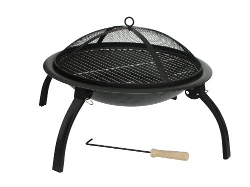Fire Sense 60873 Fire Pit Portable Folding Round Steel with Folding Legs Wood Burning Lightweight Included Carrying Bag & Screen Lift Tool - Black - 22"