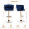 Velvet Swivel Bar Stools Set of 2, Adjustable Counter Height Bar Stools, Golden Leg Barstools for Kitchen Counter Island, Kitchen Bar Chairs with Footrest for Kitchen Island, Cafe, Pub, Blue