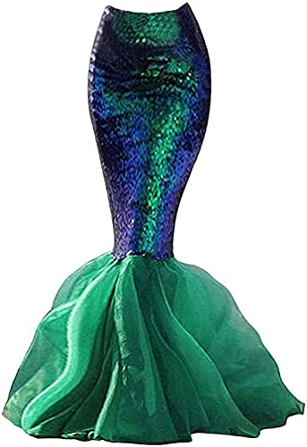 STARCIET Women's Mermaid Tail Costume Sequin Maxi Skirt Cosplay Halloween Party Dress (X-Large), Green