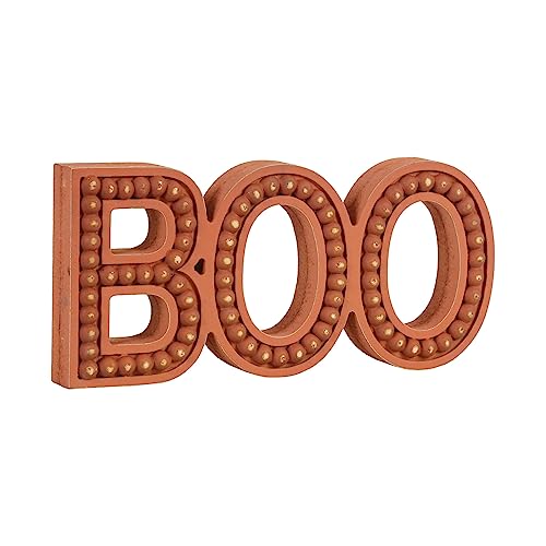 BAYSBAI Boo Halloween Sign, Halloween Decorations Indoor Boo Letter, Wooden Boo Sign Halloween Table Decor, Beaded Boo for Halloween Party Decor, Distressed Orange