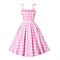 Pink Checkered Dress for Women: Vintage 1950s Dress Rockabilly Pinup Dresses 1950's Light Pink Gingham?Dress 50s Outfits White Pink Plaid Dress Halloween Cosplay 50s Costumes Party Midi Gown Medium