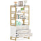 Tribesigns Gold White Bookshelf with 3 Drawers, Tall Ladder Shelf Bookcase with Storage, Modern Bookcases and Book Shelves 4 Shelf Organizer, Metal Wood Book Shelving Unit for Bedroom, Office