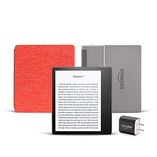 Kindle Oasis Essentials Bundle including Kindle Oasis (Graphite, Ad-Supported), Amazon Fabric Cover, and Power Adapter