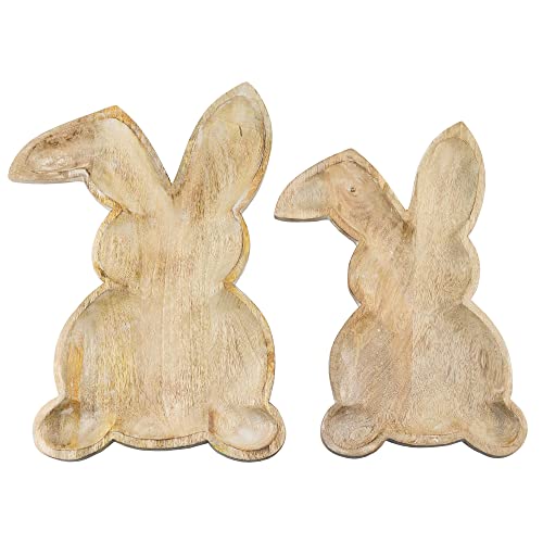 AuldHome Farmhouse Bunny Serving Trays (Set of 2); Nesting Rabbit-Shaped Wooden Charcuterie Platters for Easter or Spring