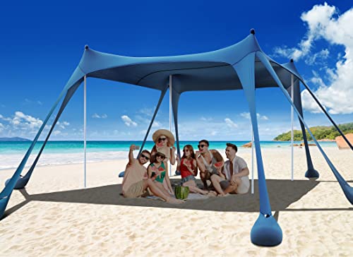 Beach Tent Sun Shelter, Osoeri 10 x 10ft Camping Beach Shade UPF50+ with 8 Sandbags, Sand Shovels, Ground Pegs & Stability Poles, Outdoor Shade for Camping Trips, Fishing, Backyard Fun or Picnics