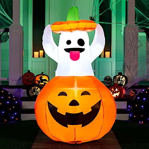 Joiedomi 5 FT Halloween Inflatable Ghost in Pumpkin with Build-in LEDs Blow Up Inflatables for Halloween Party Indoor, Outdoor, Yard, Garden, Lawn Decorations