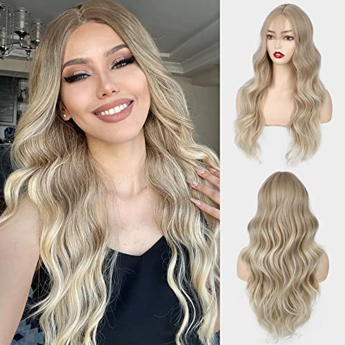 AISI BEAUTY Blonde Wigs for Women Long Wavy Blonde Wig Middle Part Wavy Wig for Women Natural Wavy Heat Resistant Wig for Daily Party Use … …