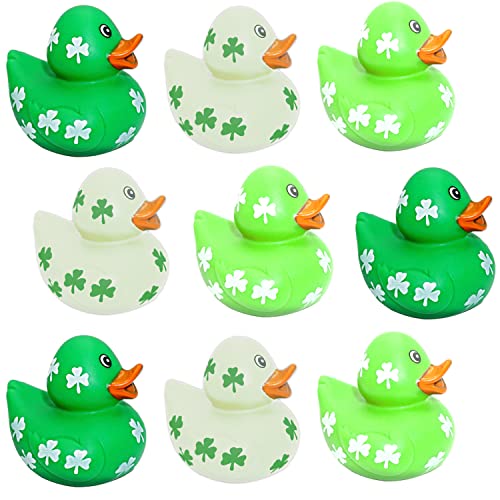 4E's Novelty 24 Pcs St Patricks Day Rubber Ducks - 2 inch Shamrock Rubber Duckies Bulk - St. Patrick's Day Gifts for Kids Party Favors Accessories