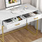 Tribesigns Computer Desk with Drawers, White and Gold Writing Desk Desk with 2 Drawers, Simple and Modern White Desk (White/Gold)