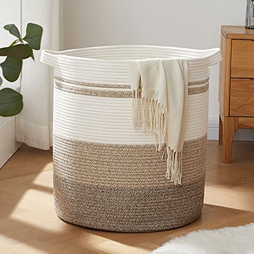 OIAHOMY Laundry Baskets-Laundry Hamper,Storage Basket with Handles,Decorative Basket for Living room,Woven Storage Basket for Toys Bin,Pillows, Blankets,Clothes-20x18in-Gradient Yellow