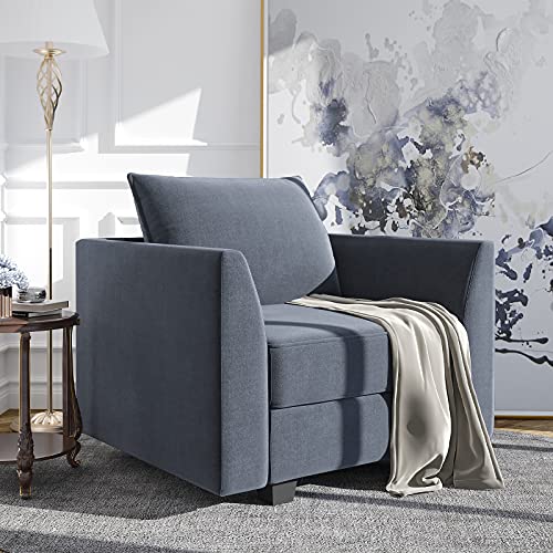 HONBAY Modern Fabric Armchair Contemporary Arm Accent Chair with Storage Club Chair in Bluish Grey