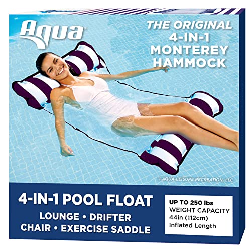 Aqua Original 4-in-1 Monterey Hammock Pool Float & Water Hammock – Multi-Purpose, Inflatable Pool Floats for Adults – Patented Thick, Non-Stick PVC Material
