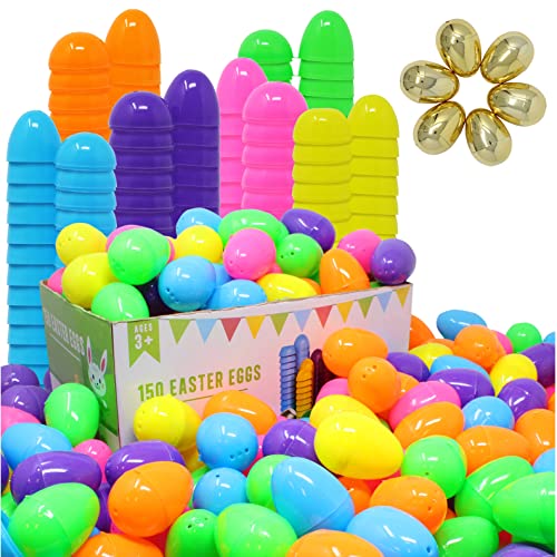 JOYIN 144 Pieces 2.3" Easter Eggs + 6 Golden Eggs for Filling Specific Treats, Easter Theme Party Favor, Easter Eggs Hunt, Basket Stuffers Filler, Classroom Prize Supplies Toy