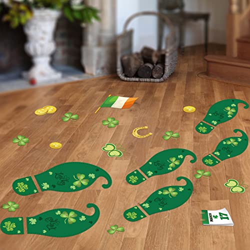 St. Patrick's Day Decorations Leprechaun Footprints Floor Decals Stickers, 10 Sheets 108 pcs Self-Adhesive Shamrock Gold Coin Stickers Party Supplies for Kids School Home Office.